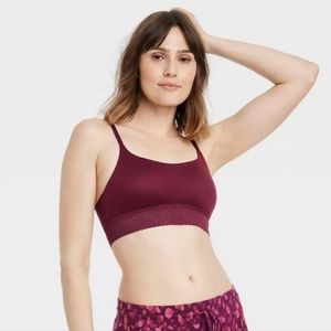 New! Women's Auden So Soft Lace Bralette- Burgundy Red